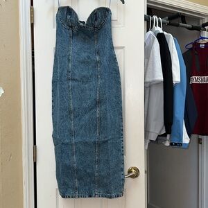Lioness Smokeshow Strapless Denim Maxi Dress Size XS